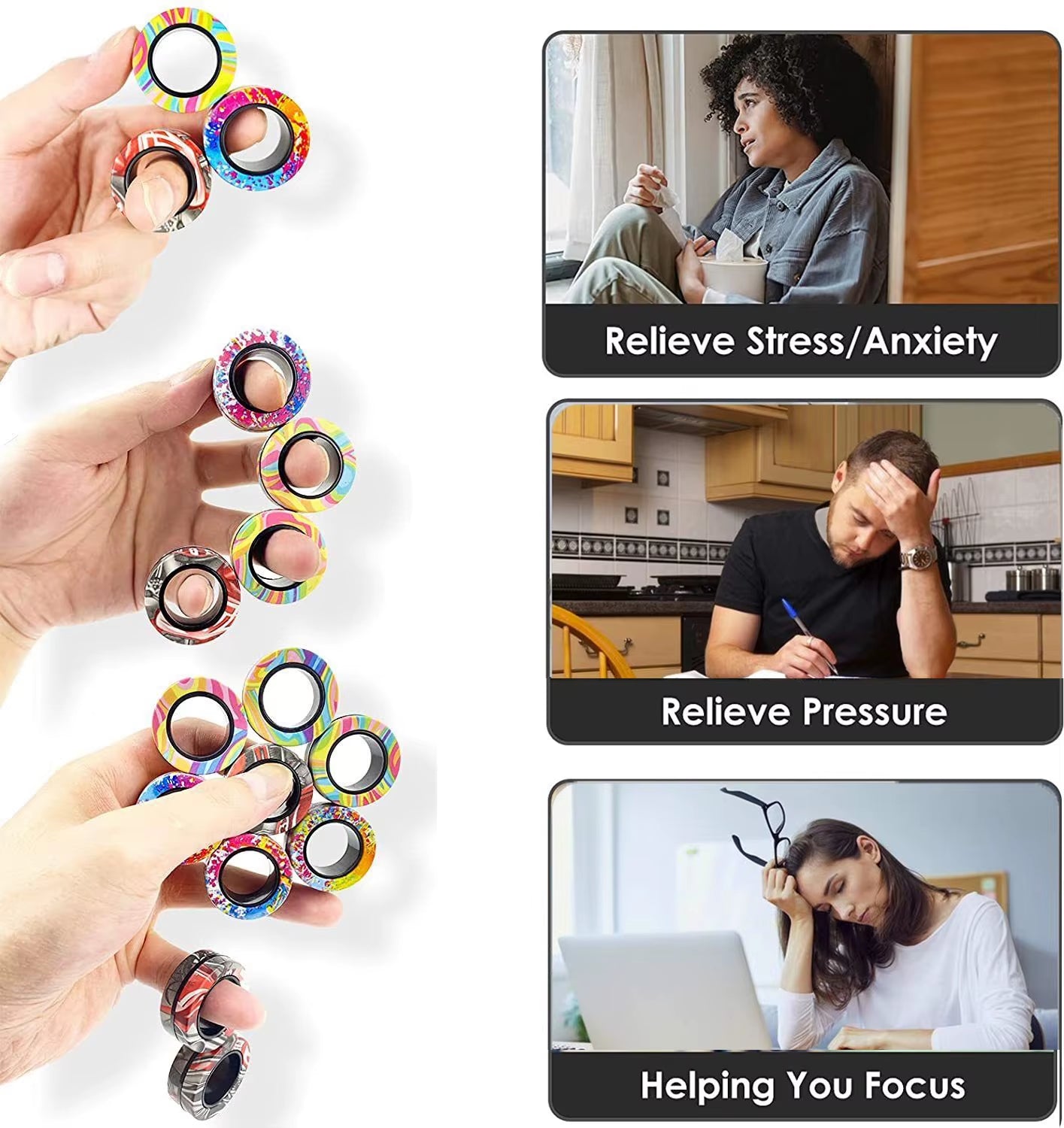 Magnetic Rings Fidget Toy Anti-Stress Magic Ringtools Children Magnetic Ring Finger Spinner Ring Anxiety Relief Therapy Toys