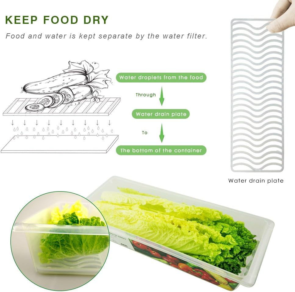 Fridge Organiser with Lids,  Food Storage Containers with Draining Grid, Fridge Organiser for Storing Fresh Fruit, Vegetable and Cheese (3 X 1.5L)