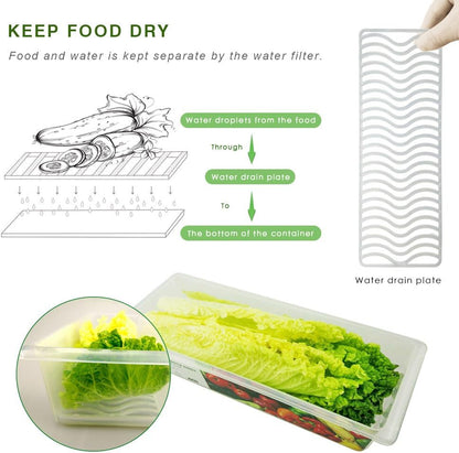 Fridge Organiser with Lids,  Food Storage Containers with Draining Grid, Fridge Organiser for Storing Fresh Fruit, Vegetable and Cheese (3 X 1.5L)