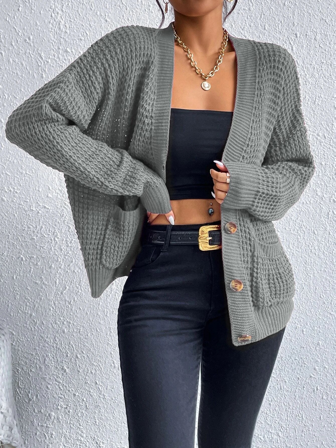 Chiquease Double Pocket Drop Shoulder Cardigan