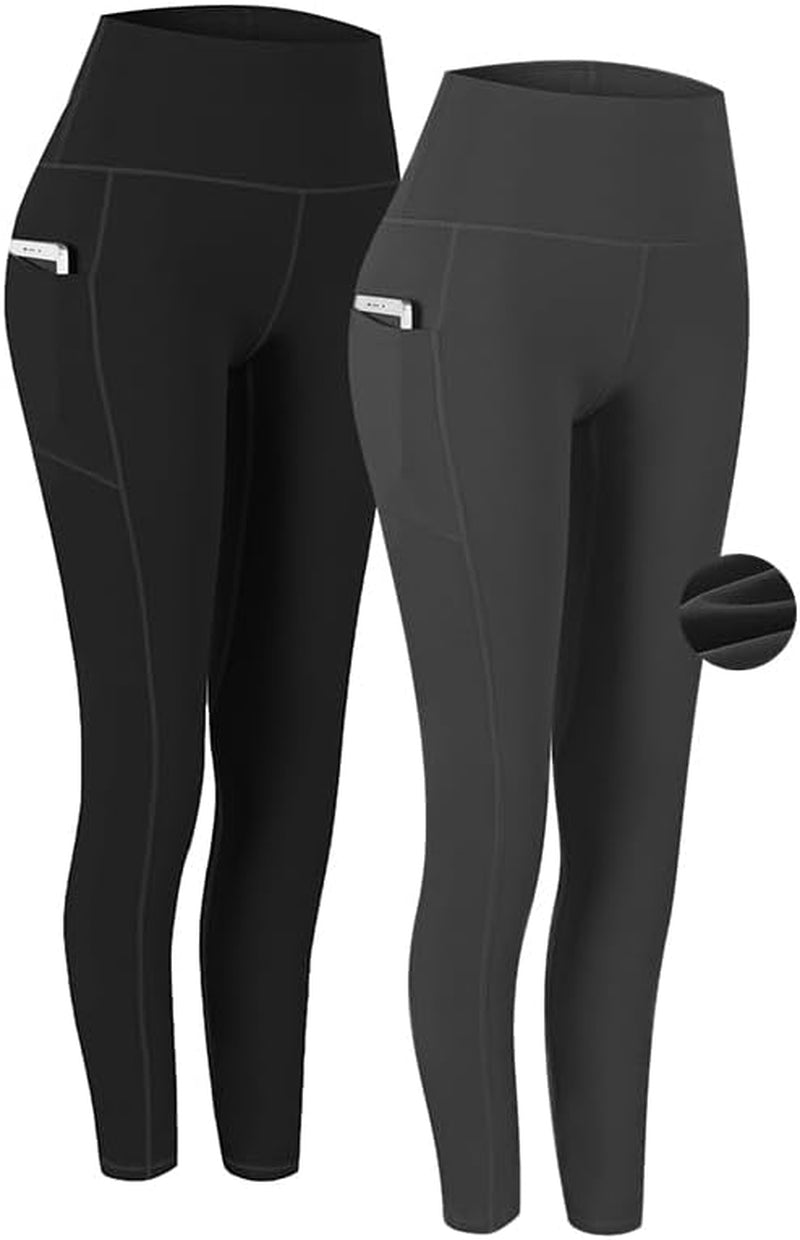 2 Pack High Waist Yoga Pants with Pockets, Tummy Control Workout Running Yoga Leggings for Women