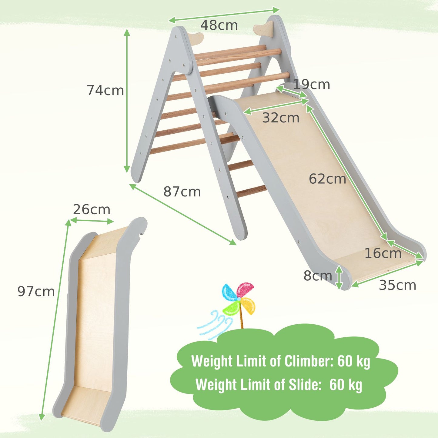 2-In-1 Wooden Triangle Climbing Toy with Gradient Adjustable Slide