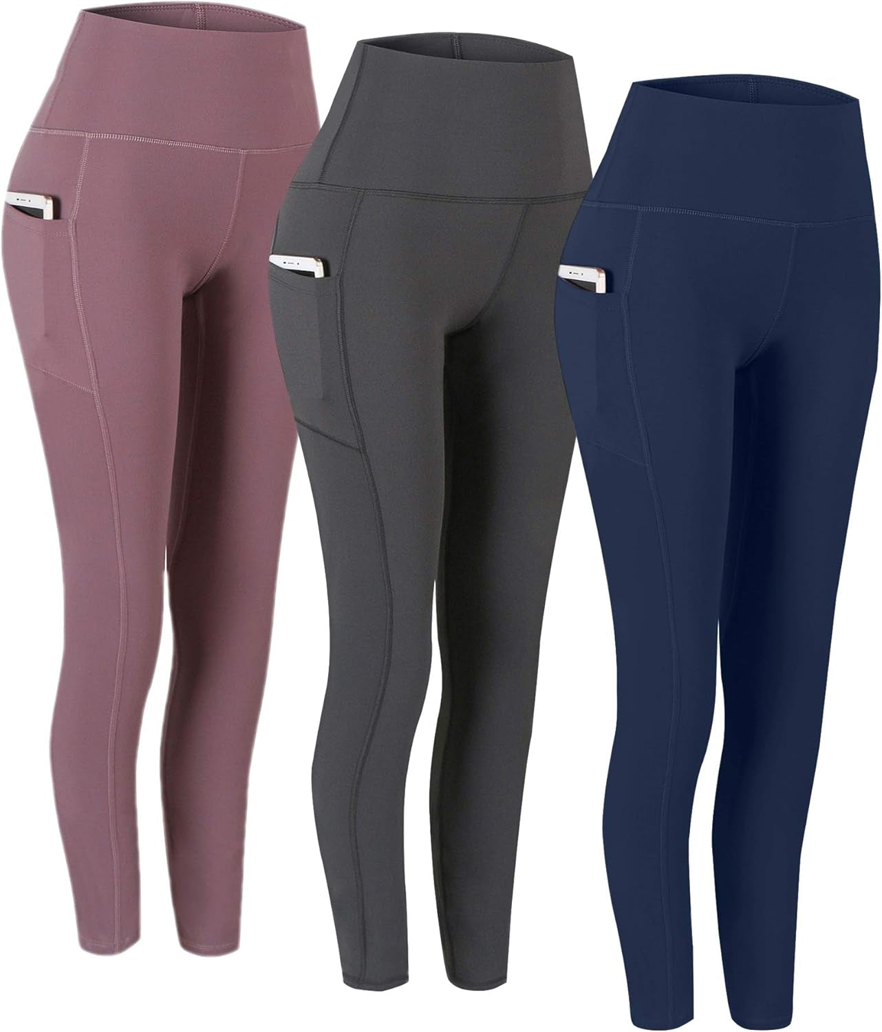 2 Pack High Waist Yoga Pants with Pockets, Tummy Control Workout Running Yoga Leggings for Women