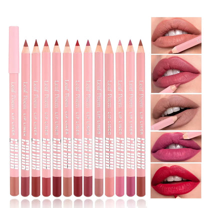 12 Color Nude Matte Lipstick Pencil Long-Lasting Waterproof Lip Pencil High Pigmented Lip Liner Lip Makeup Tool