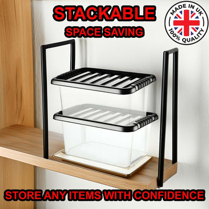 Clear Plastic Storage Boxes with Lids Stackable Box Home Office Kitchen UK Made