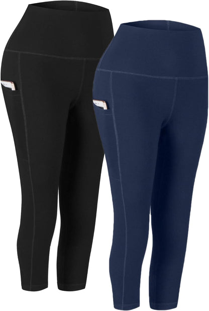 2 Pack High Waist Yoga Pants with Pockets, Tummy Control Workout Running Yoga Leggings for Women