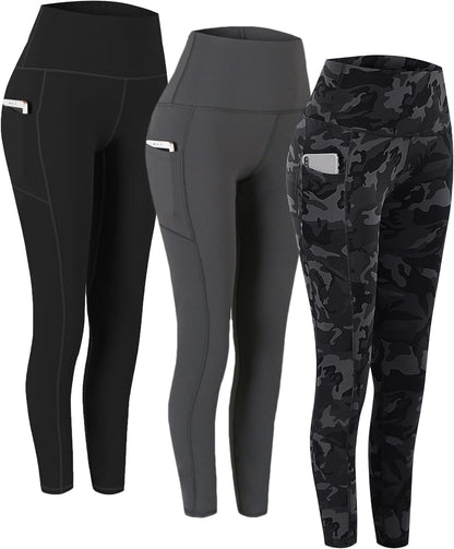 2 Pack High Waist Yoga Pants with Pockets, Tummy Control Workout Running Yoga Leggings for Women